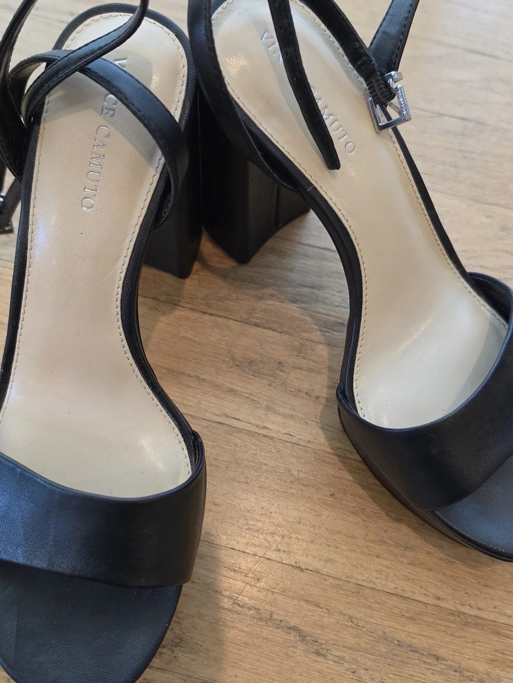 Vince Camuto Black Leather Pendry Platform Sandal Open-Strap Ankle Tie Heels